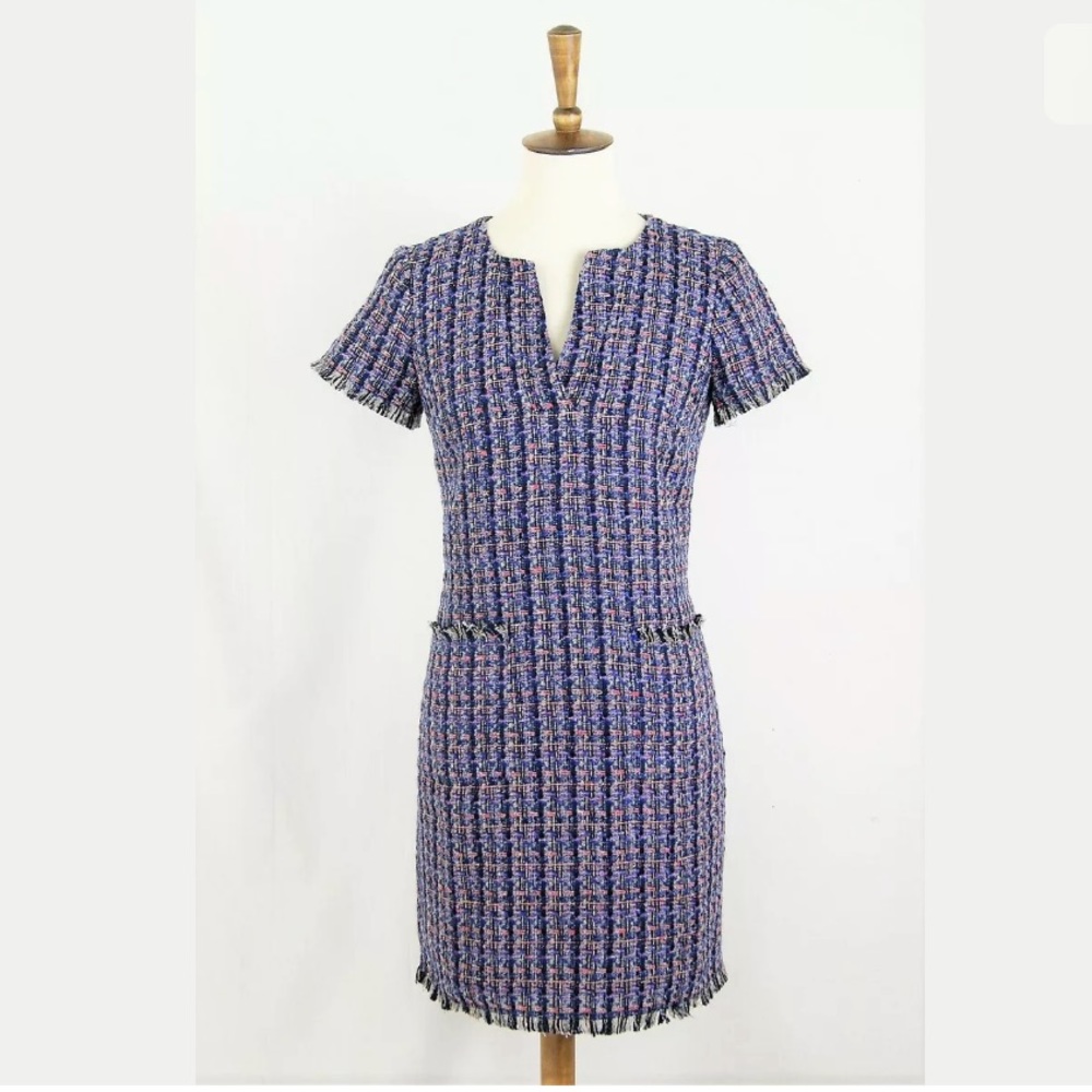 Ann Taylor Blue Tan Tweed Shift Dress size 2